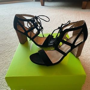 Franco Sarto Black suede look, sexy heels sandals, SZ 8